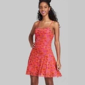 WILD FABLE PINK FLORAL SQUARE NECK SLEEVELESS A-LINE DRESS